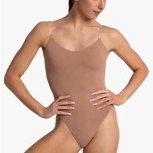 capezio suntan overs&unders bodyliners leotard, size XS